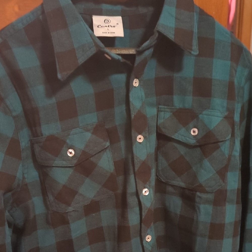 Men's Green &Black Plaid Shirt Long Sleeves Sale